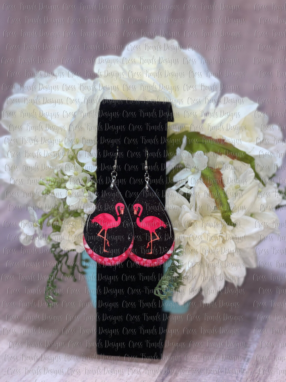 Flamingo Earrings With Sparkle Bkgrnd
