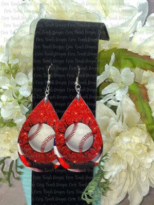 Baseball Earrings With Flag Background