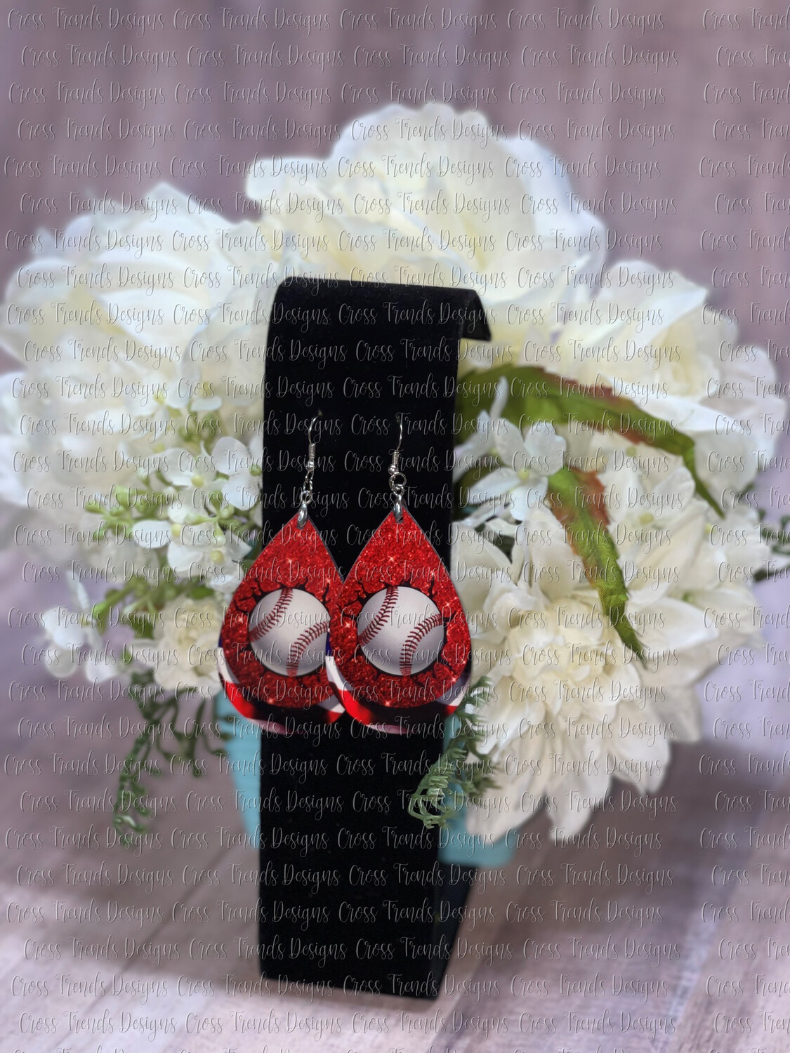 Baseball Earrings With Flag Background