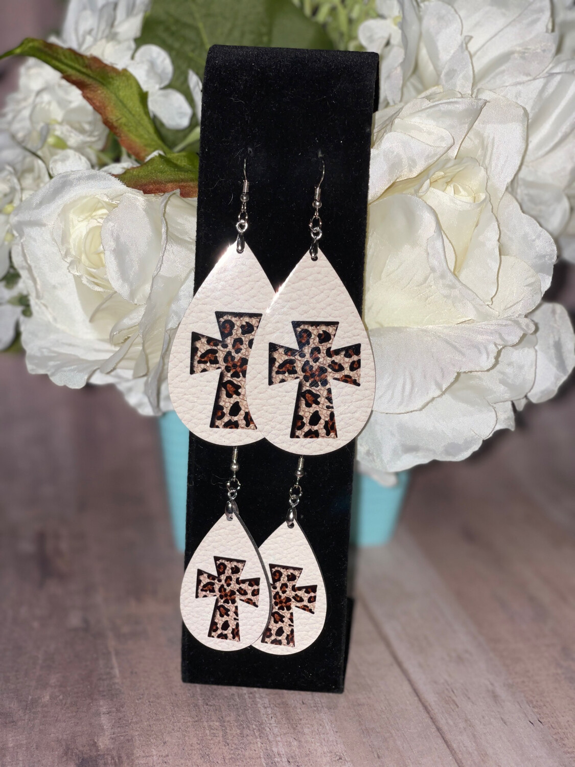 Mommy &amp; Me Faux Leather Earrings With Cheetah Cross