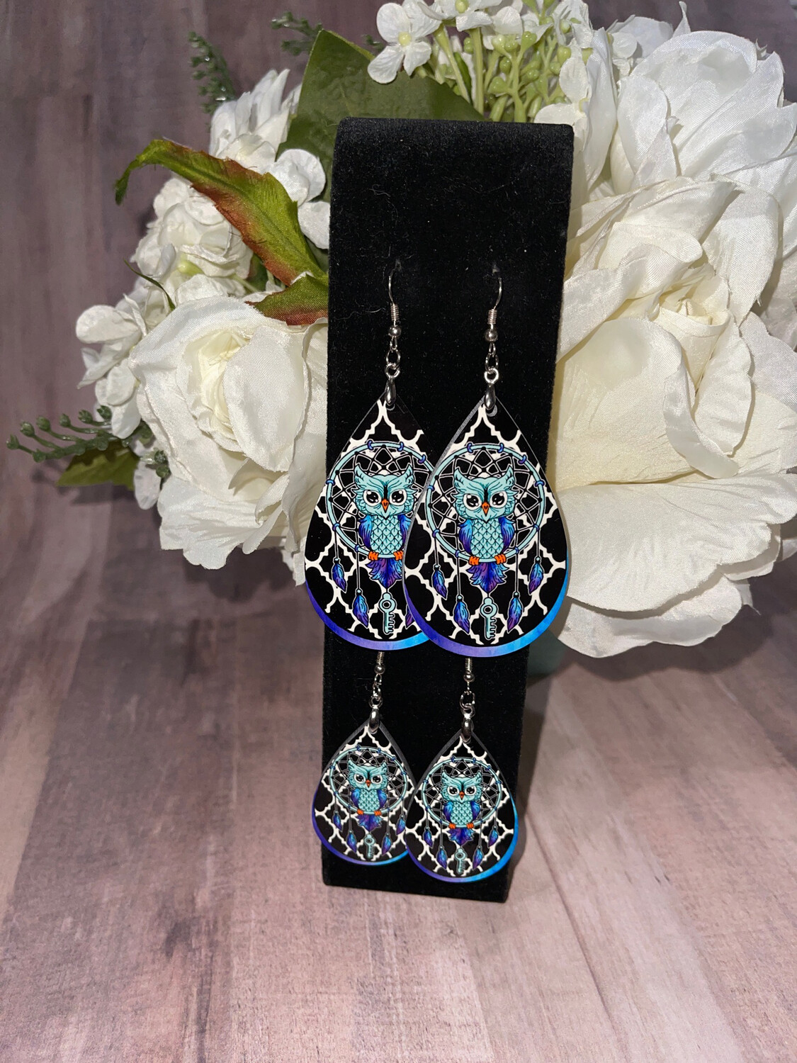 Mommy &amp; Me Adorable Owls In Purple And Turquoise Earrings