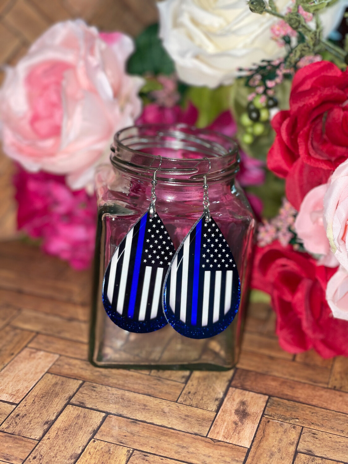 Blue Line Flag Earrings