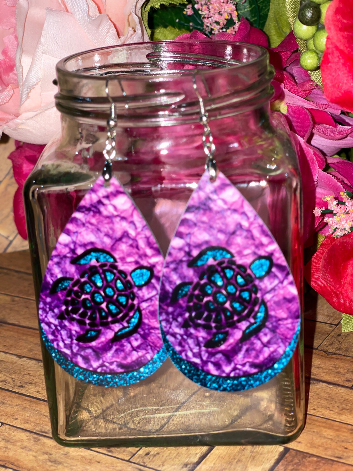 Shimmer Purple and Turquoise Sea Turtle Earrings