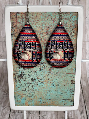 Baseball Earrings With Serape Background
