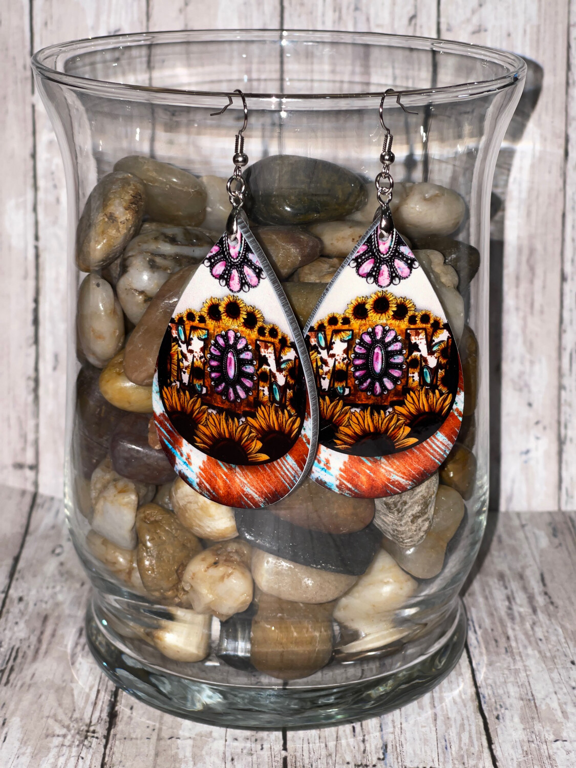 Sunflower Mom Earrings With FAUX Gemstone Centers