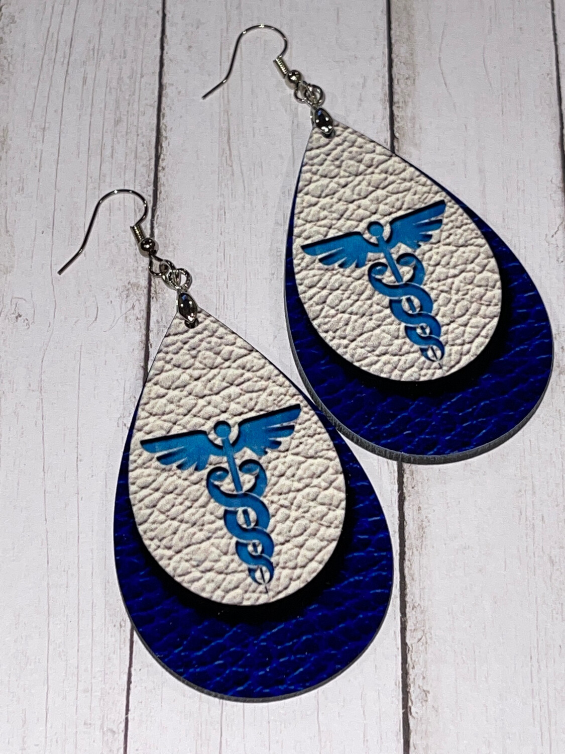 Medical Caduceus Earrings in Blue