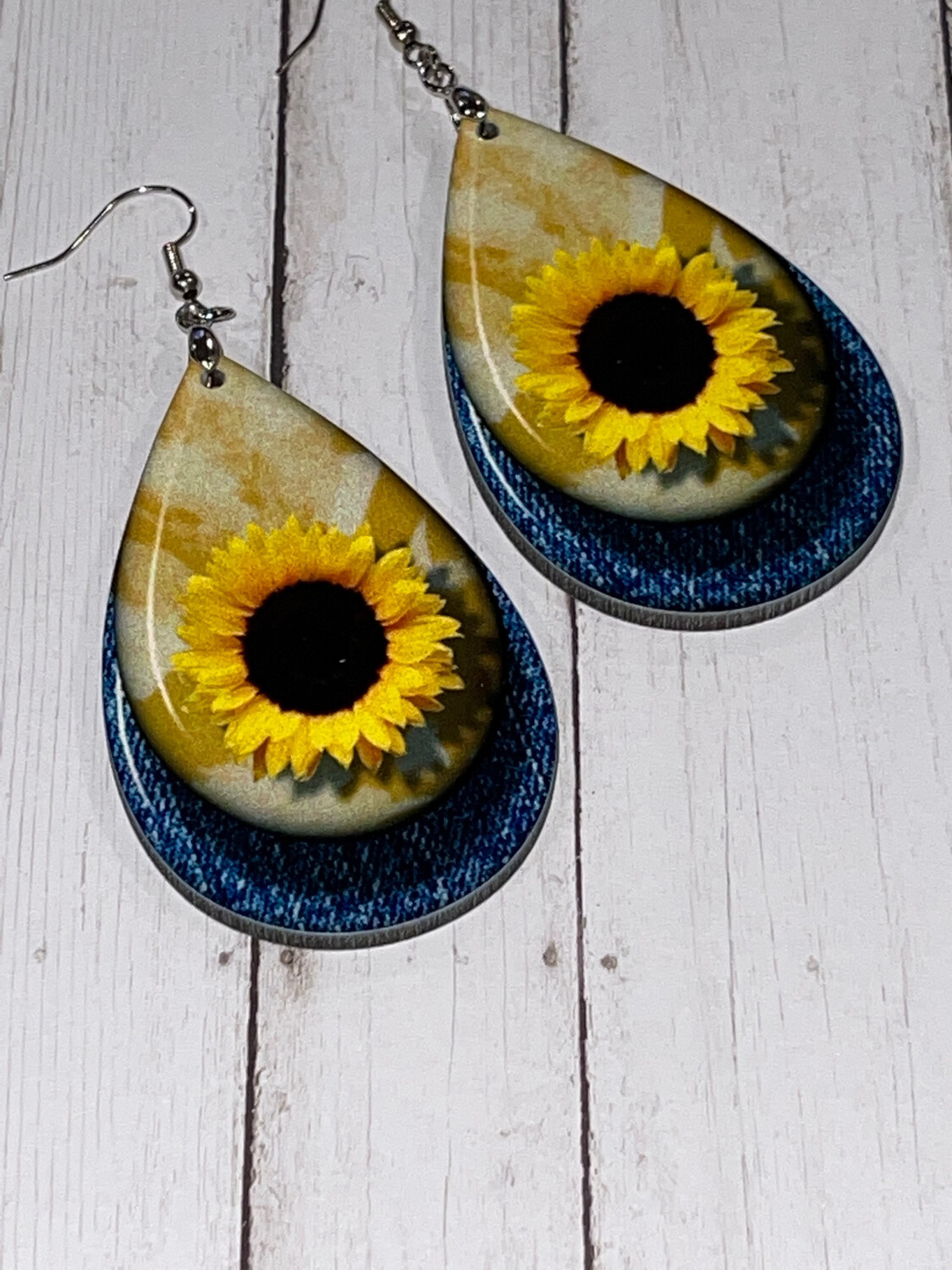 Denim &amp; Sunflower Earrings