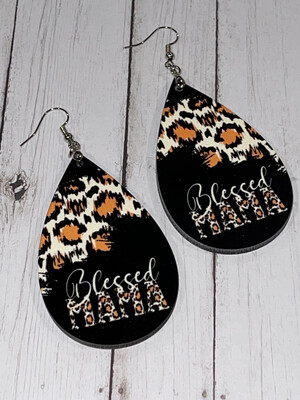 Black &amp; Cheetah Blessed Mom Earrings