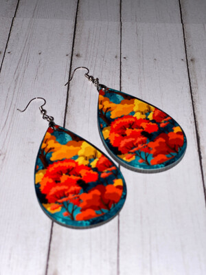Beautiful Fall Colored Trees Teardrop Earrings