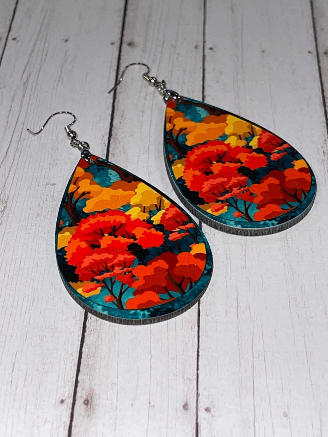 Beautiful Fall Colored Trees Teardrop Earrings