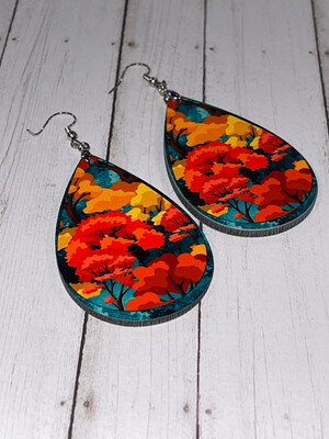 Beautiful Fall Colored Trees Teardrop Earrings