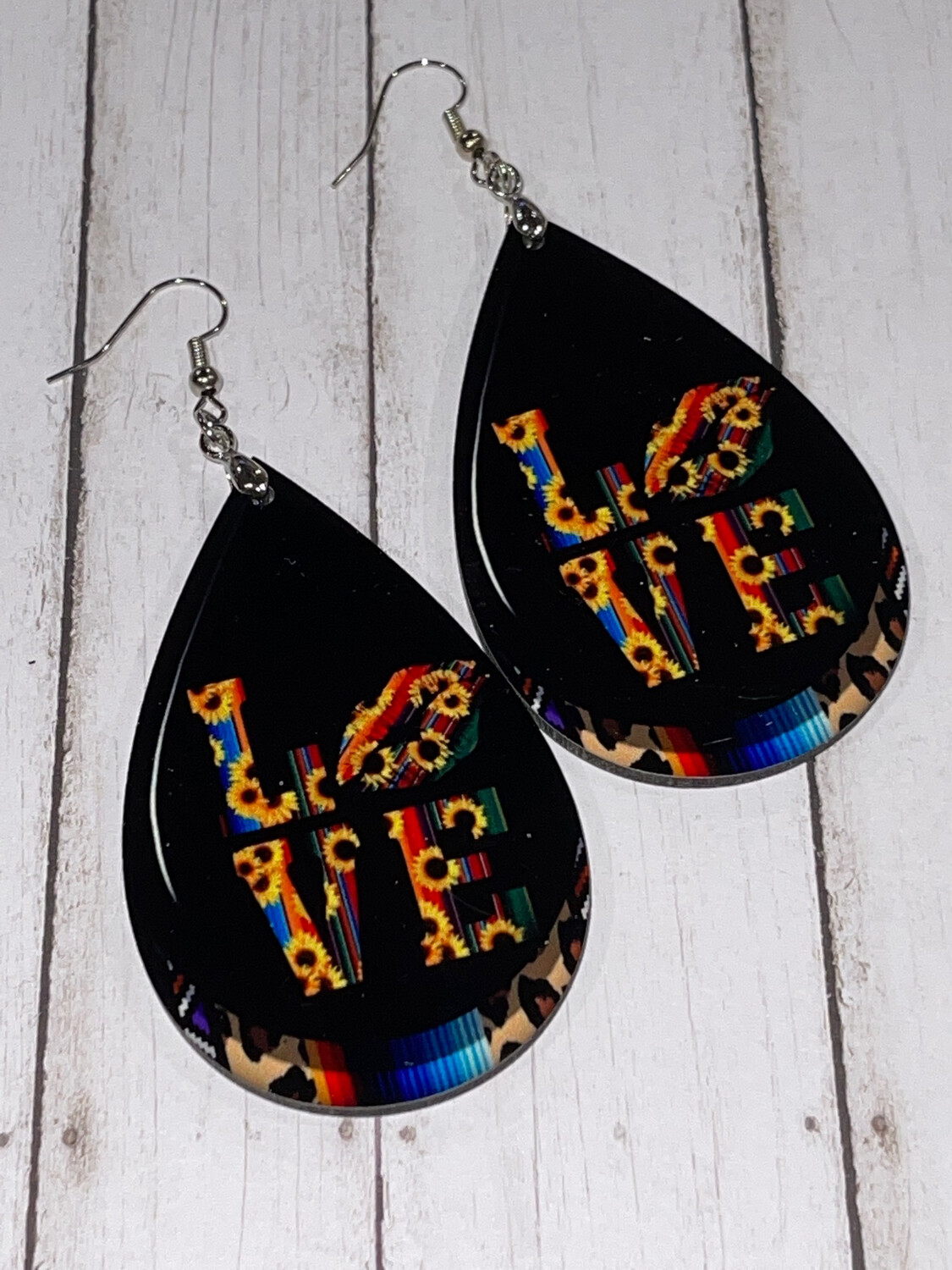 LOVE Serape and Sunflower Earrings With Lips.