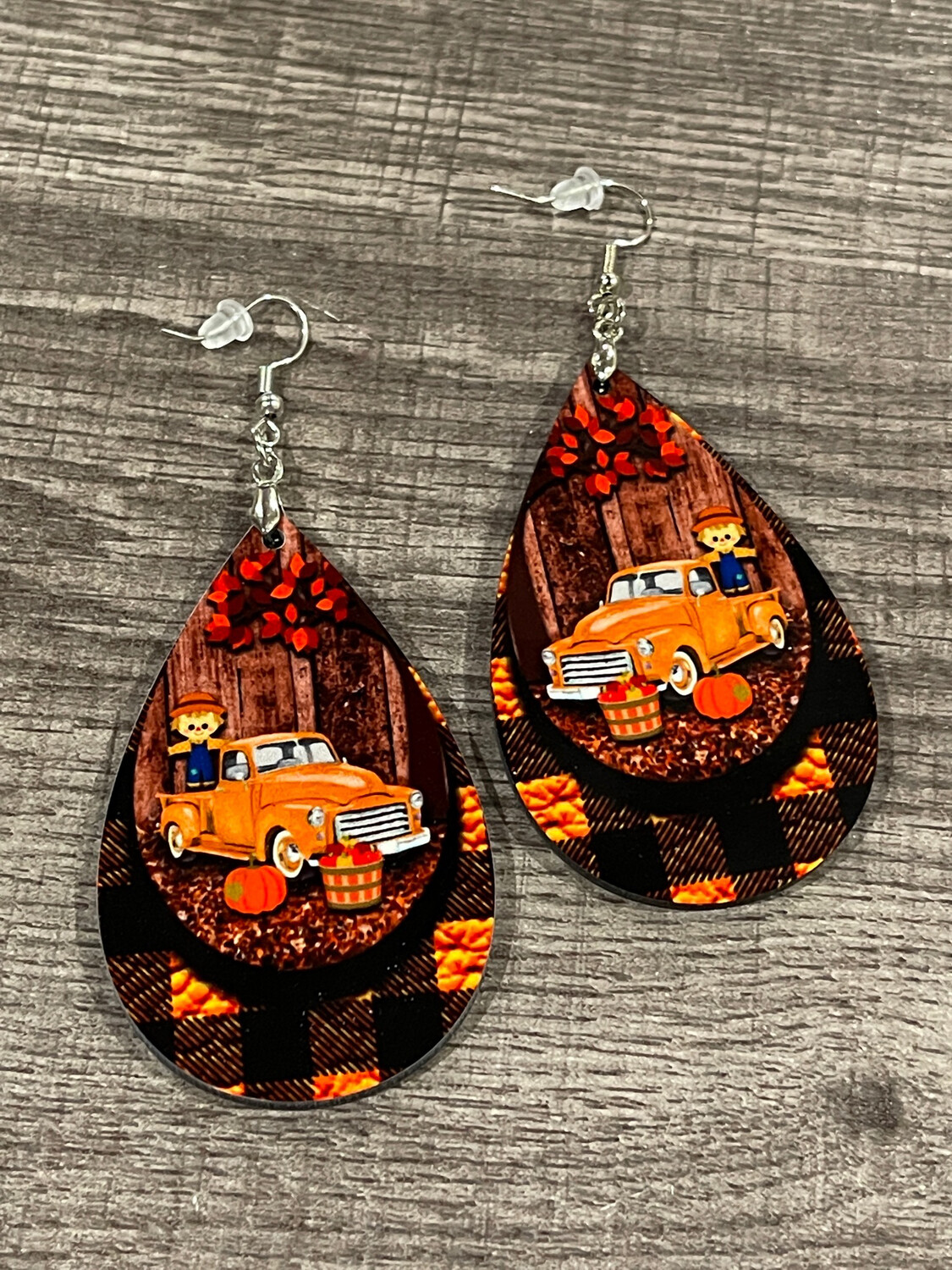 Fall Scarecrows With Orange Truck Earrings
