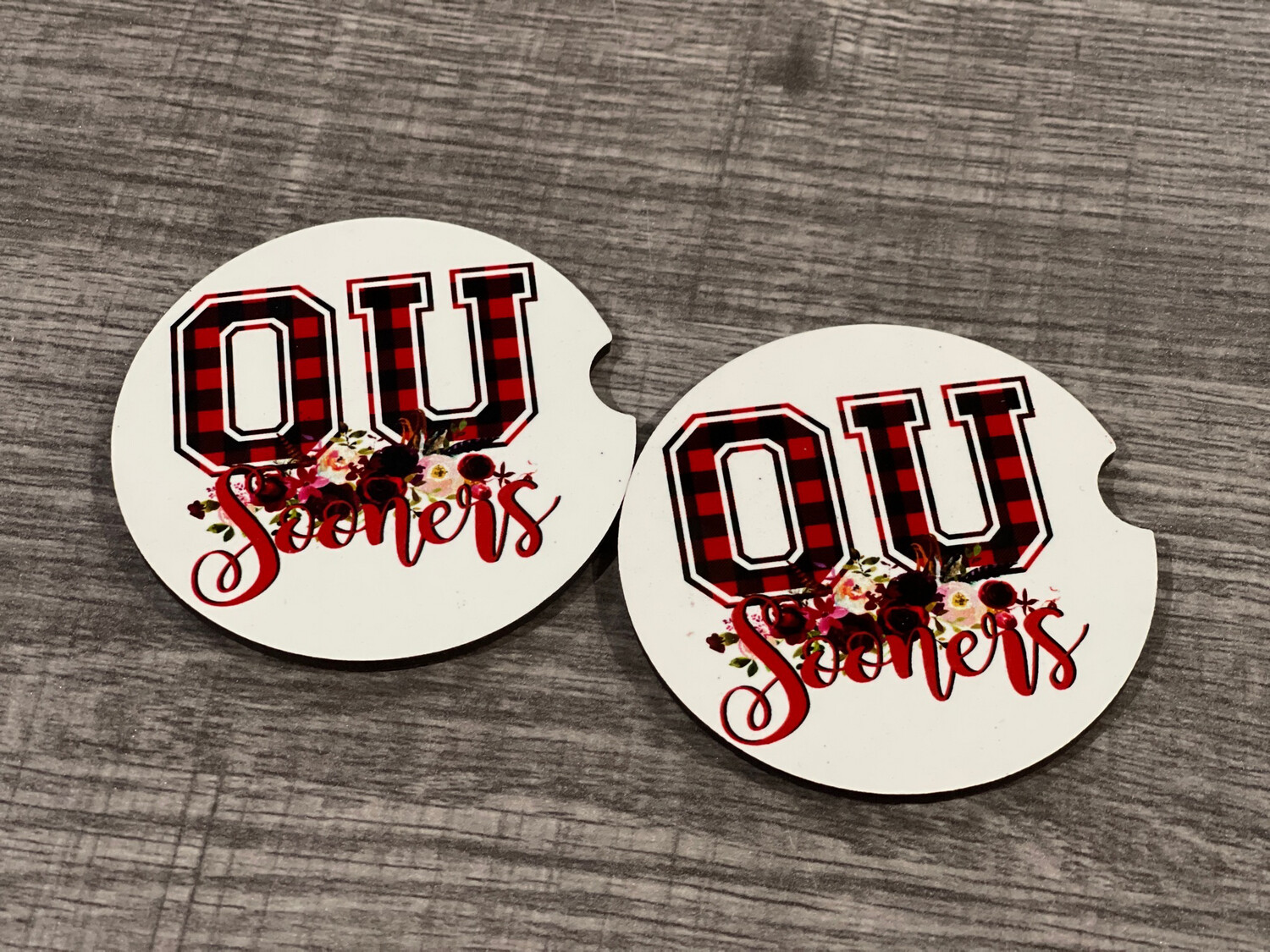 Oklahoma Crimson &amp; Cream Car Coasters