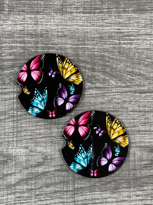 Beautiful Bright Butterflies Car Coasters Set Of 2