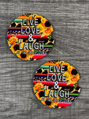 Live, Love, Laugh Sunflower &amp; Serape Car Coasters Set Of 2
