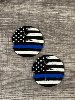 Blue Line Flag Car Coasters Set Of 2