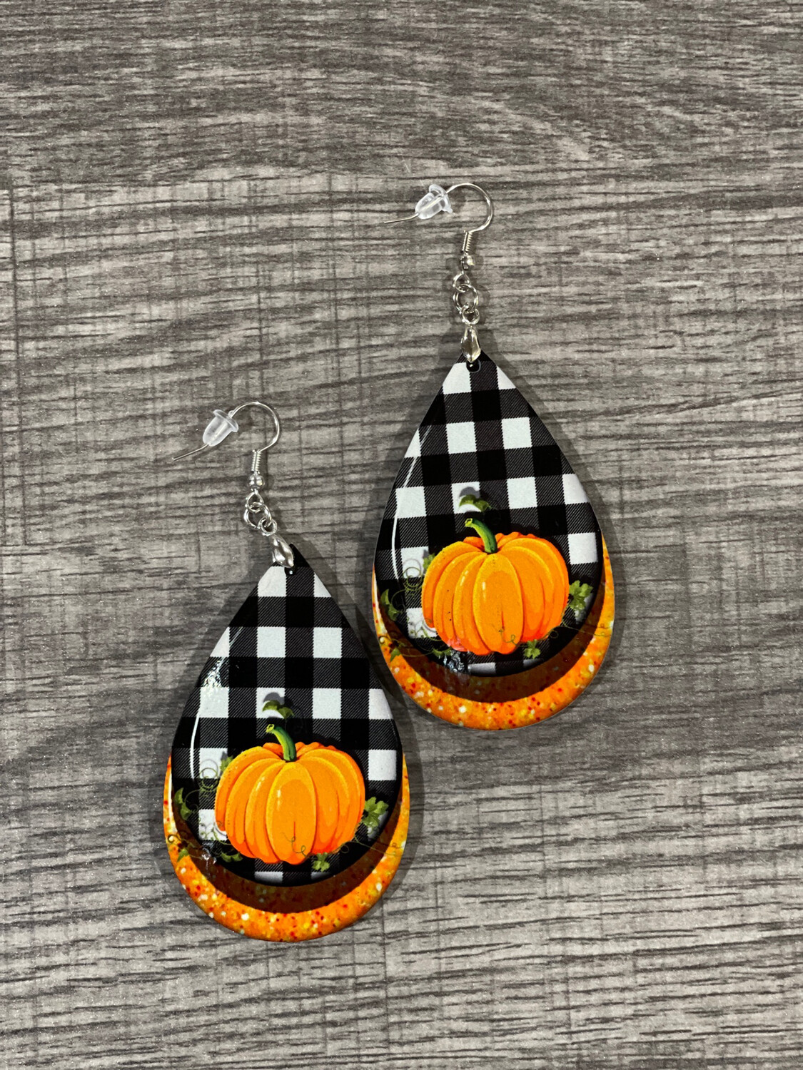 Buffalo Plaid And Pumpkin Earrings