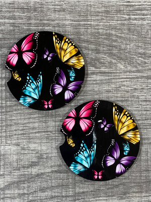 Beautiful Bright Butterflies Car Coasters Set Of 2