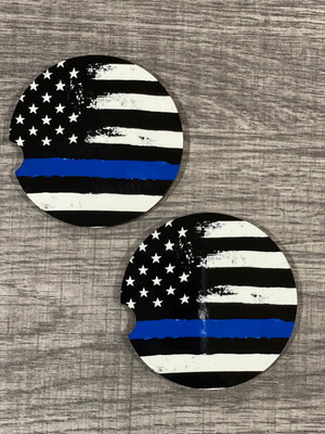 Blue Line Flag Car Coasters Set Of 2