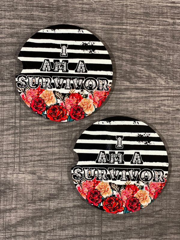 I Am A Survivor Car Coasters Set Of 2