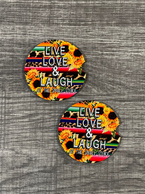 Live, Love, Laugh Sunflower &amp; Serape Car Coasters Set Of 2