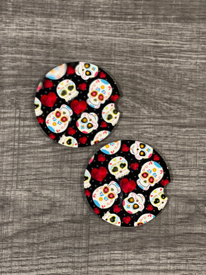 Sugar Skulls Car Coasters Set Of 2