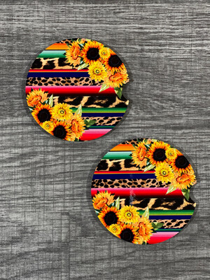 Serape &amp; Sunflowers Car Coasters Set Of 2