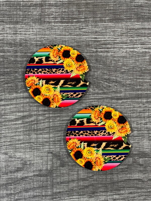 Serape &amp; Sunflowers Car Coasters Set Of 2