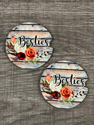 Besties Car Coasters Set Of 2