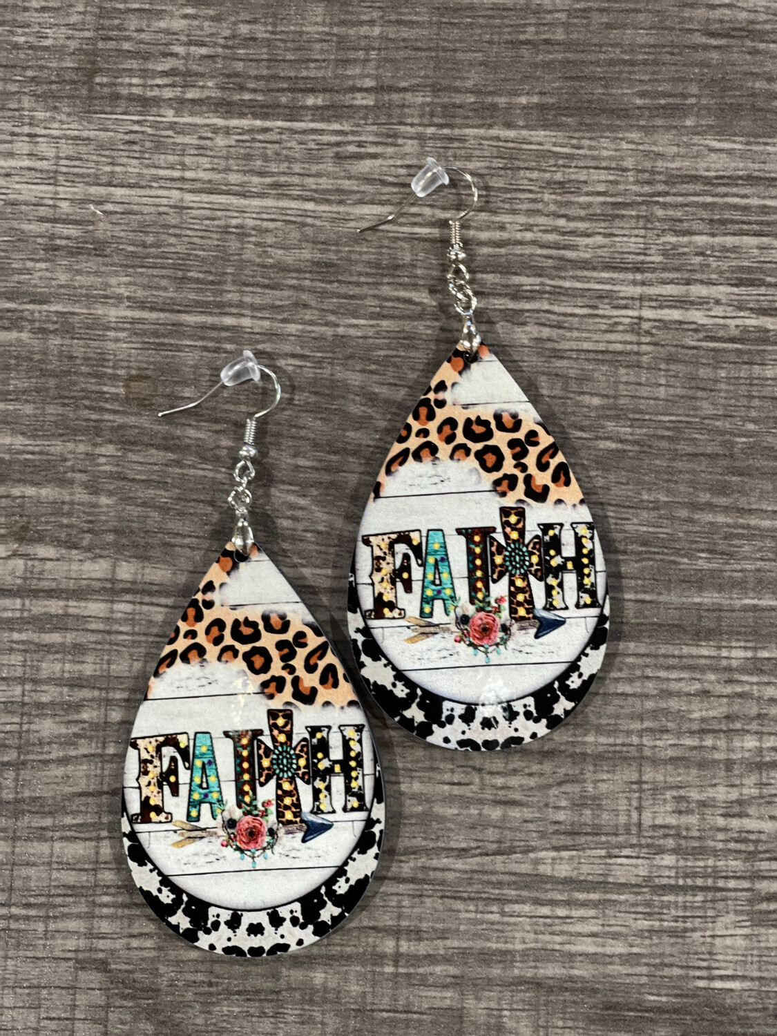 Faith Earrings With Shiplap &amp; Cheetah Teardrop Earrings