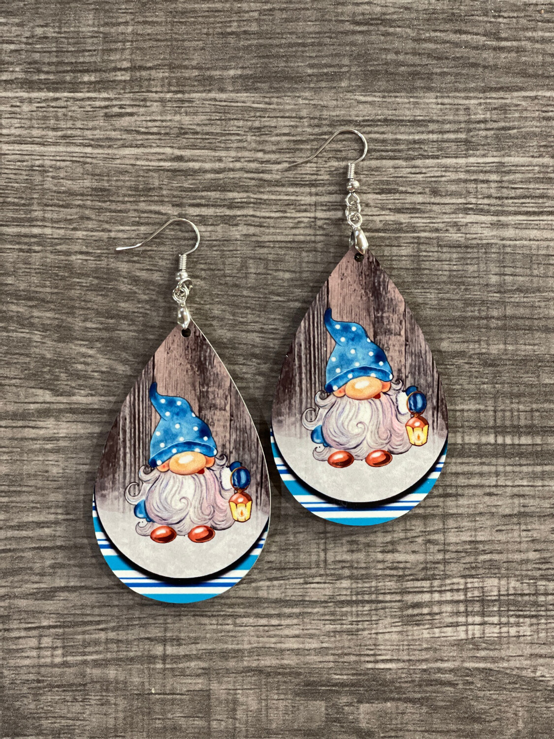 Blue Jolly Gnomes With Lantern Teardrop Earrings