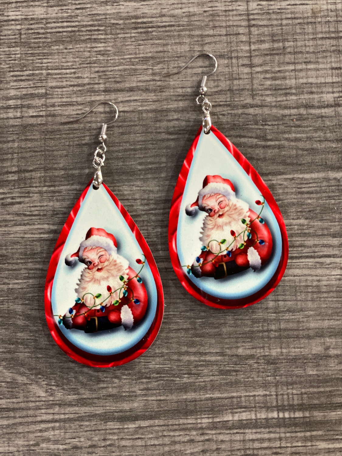 Winking Santa With Lights Teardrop Earrings