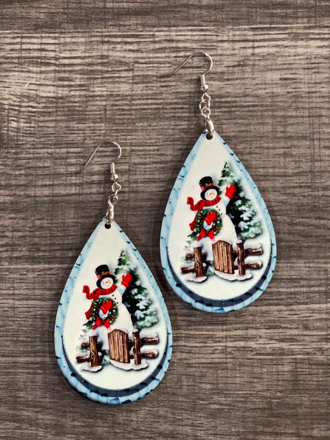 Snowman By The Gate Lt. Blue Teardrop Earrings