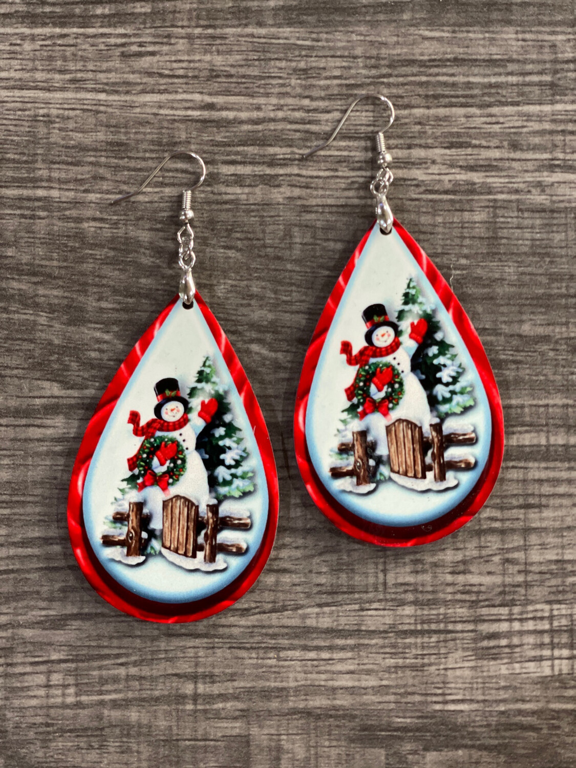 Snowman By The Gate Red Teardrop Earrings