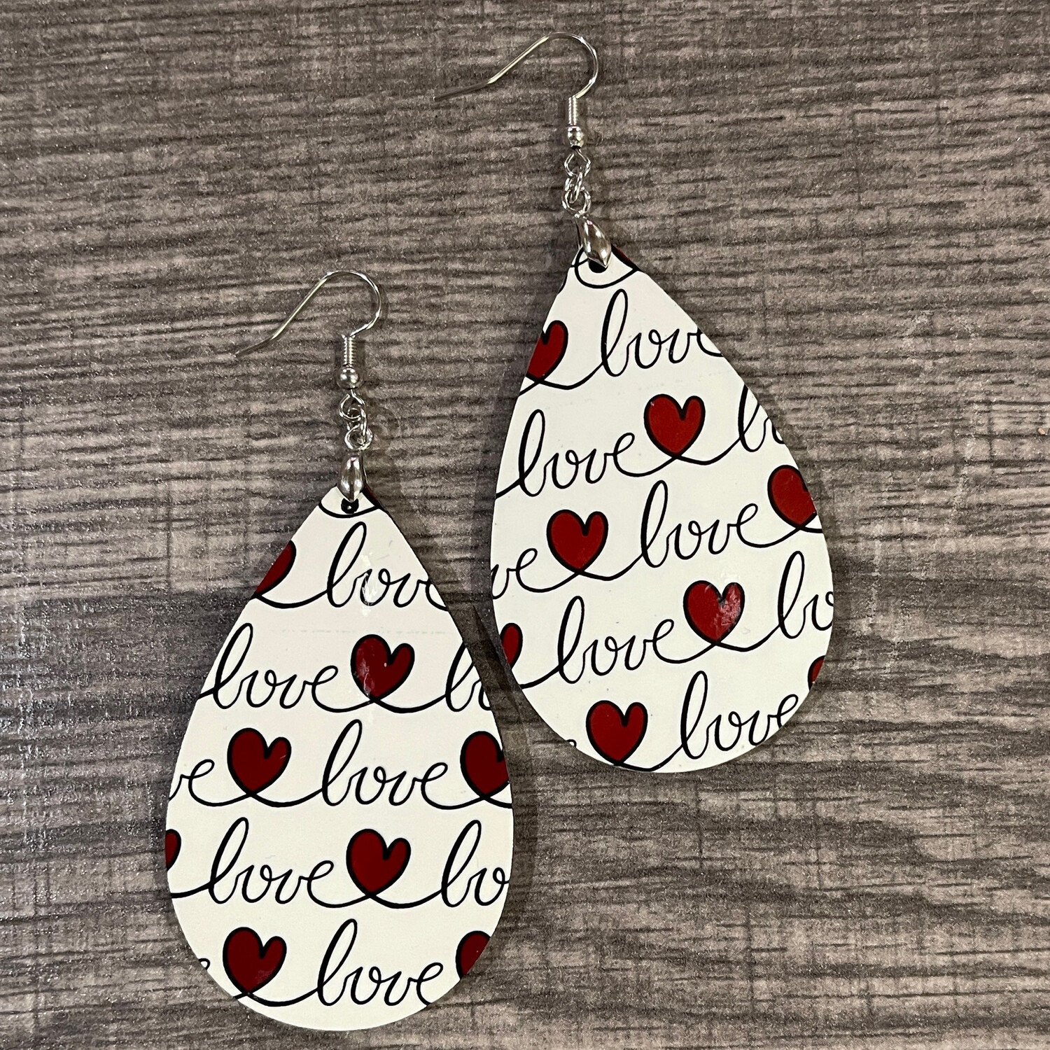 Full Of love Script &amp; Heart teardrop Earrings