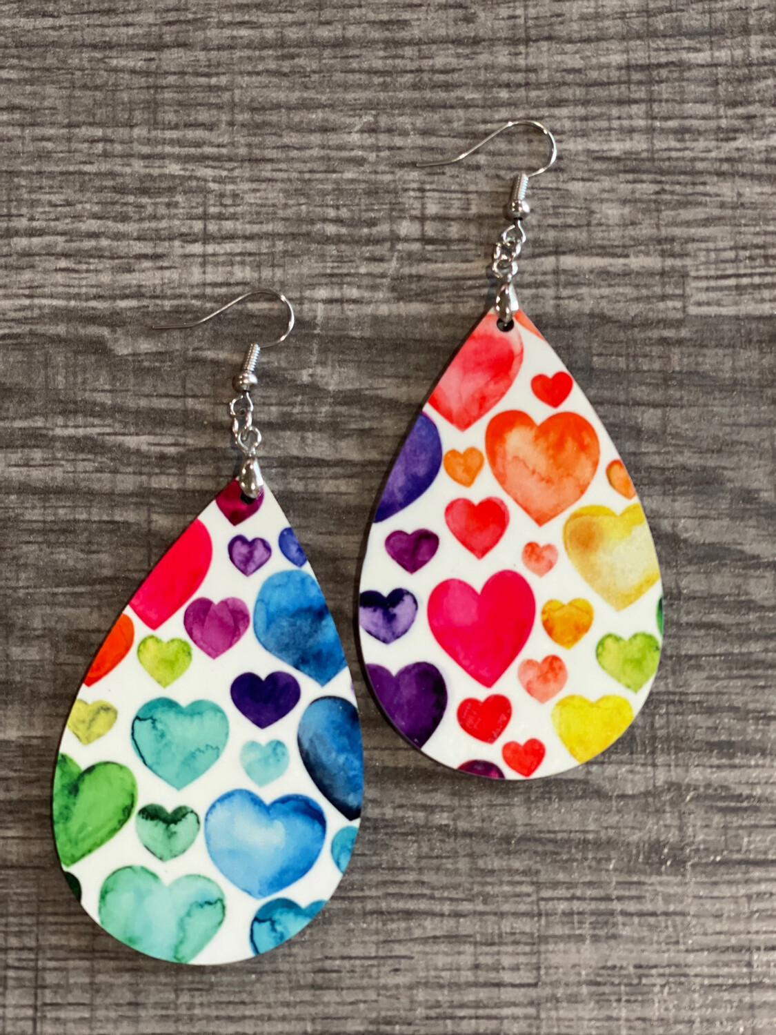 Rainbow Happy Hearts Teardrop Earrings