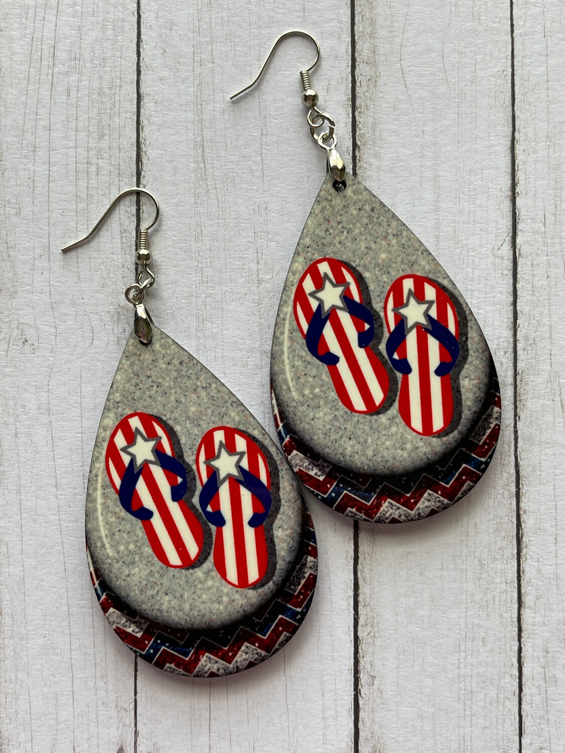 Summertime Patriotic Flip Flop Teardrop Earrings