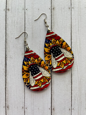 Americana Honey Bees Teardrop Earrings