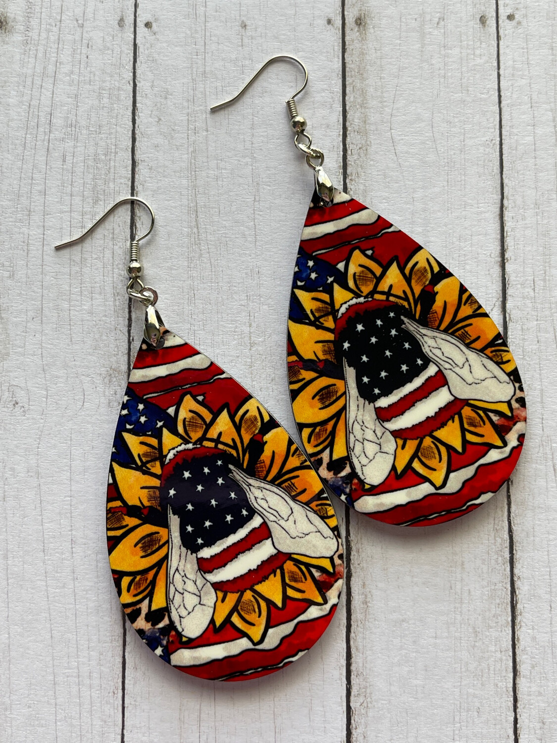 Americana Honey Bees Teardrop Earrings
