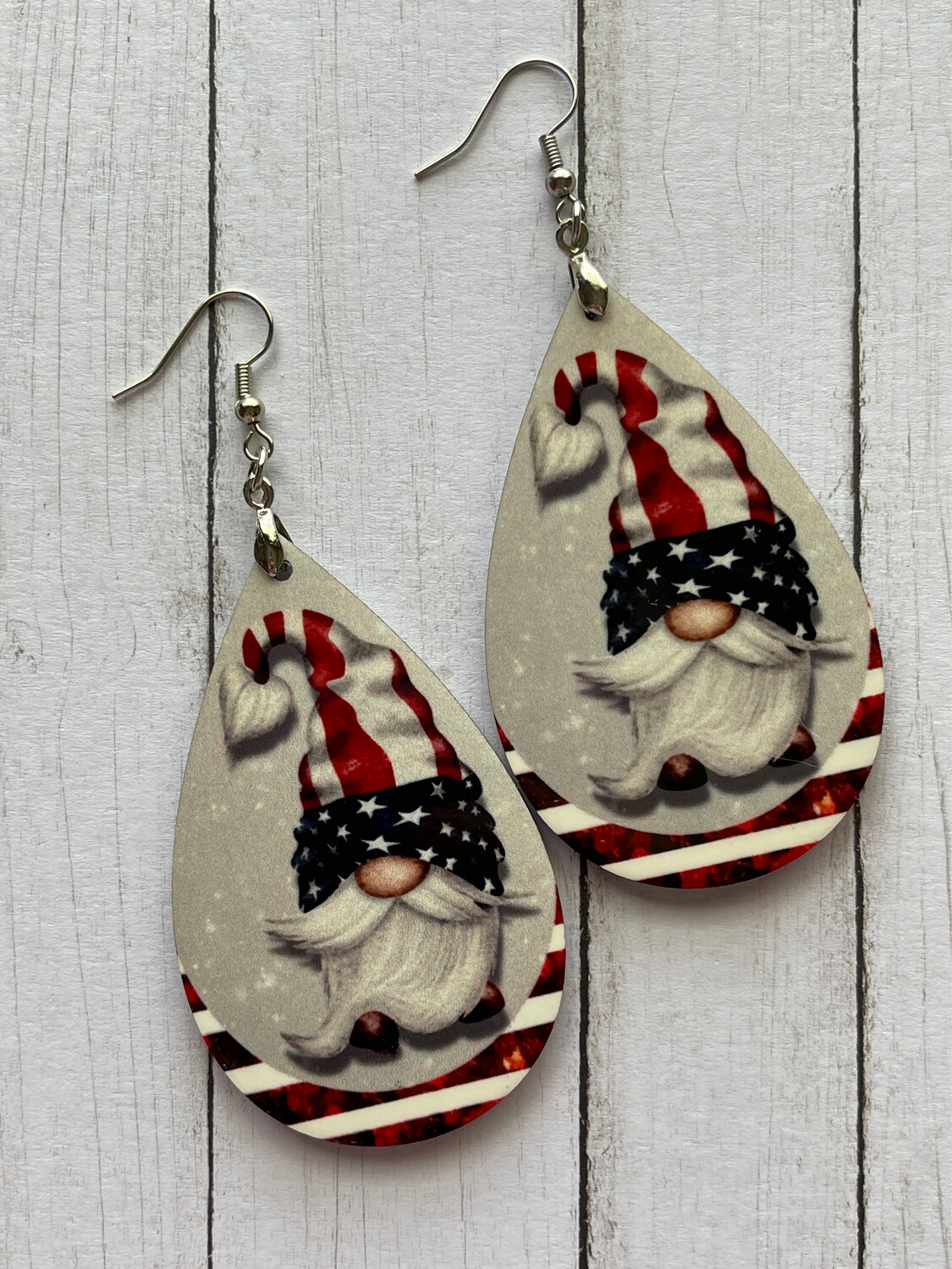 Red, White &amp; Blue Holiday Gnomes Teardrop Earrings