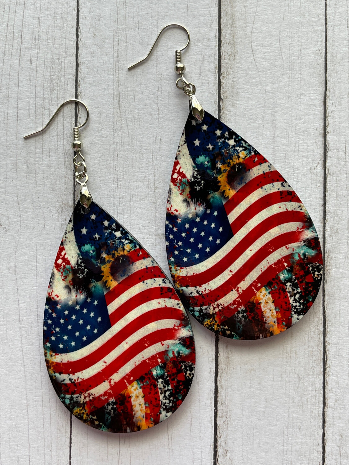 American Flag &amp; Sunflower Teardrop Earrings