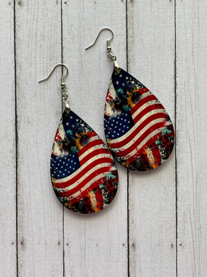 American Flag &amp; Sunflower Teardrop Earrings