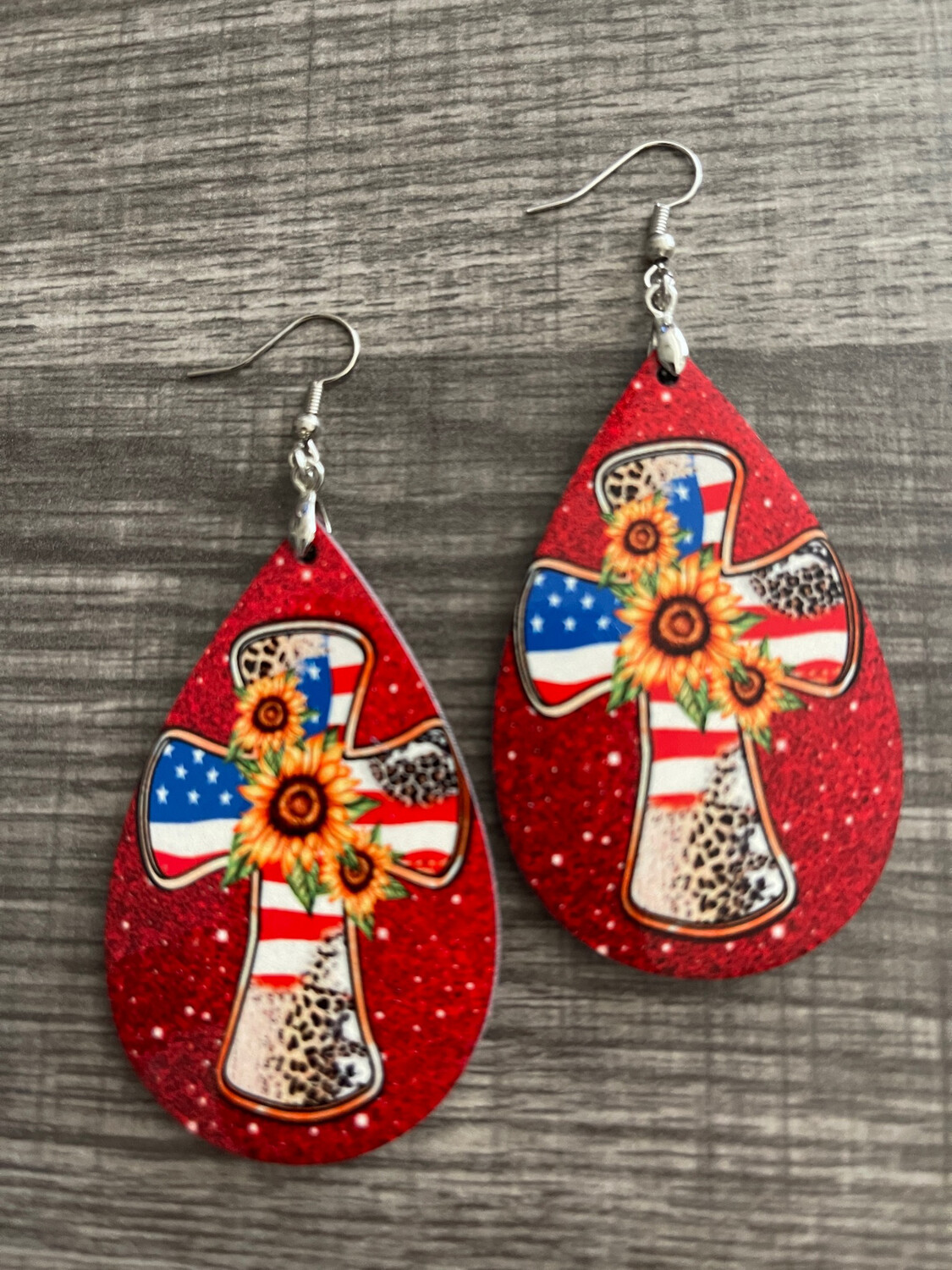 Red Patriotic Cross Teardrop Earrings