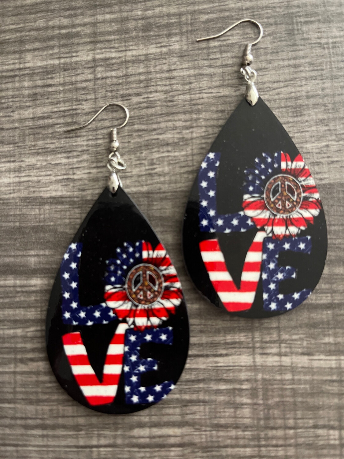 Patriotic LOVE Sunflower Teardrop Earrings