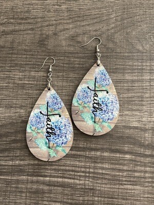 Blue Hydrangea Floral Faith Teardrop Earrings