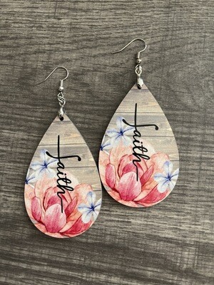 Beautiful Floral Faith Teardrop Earrings