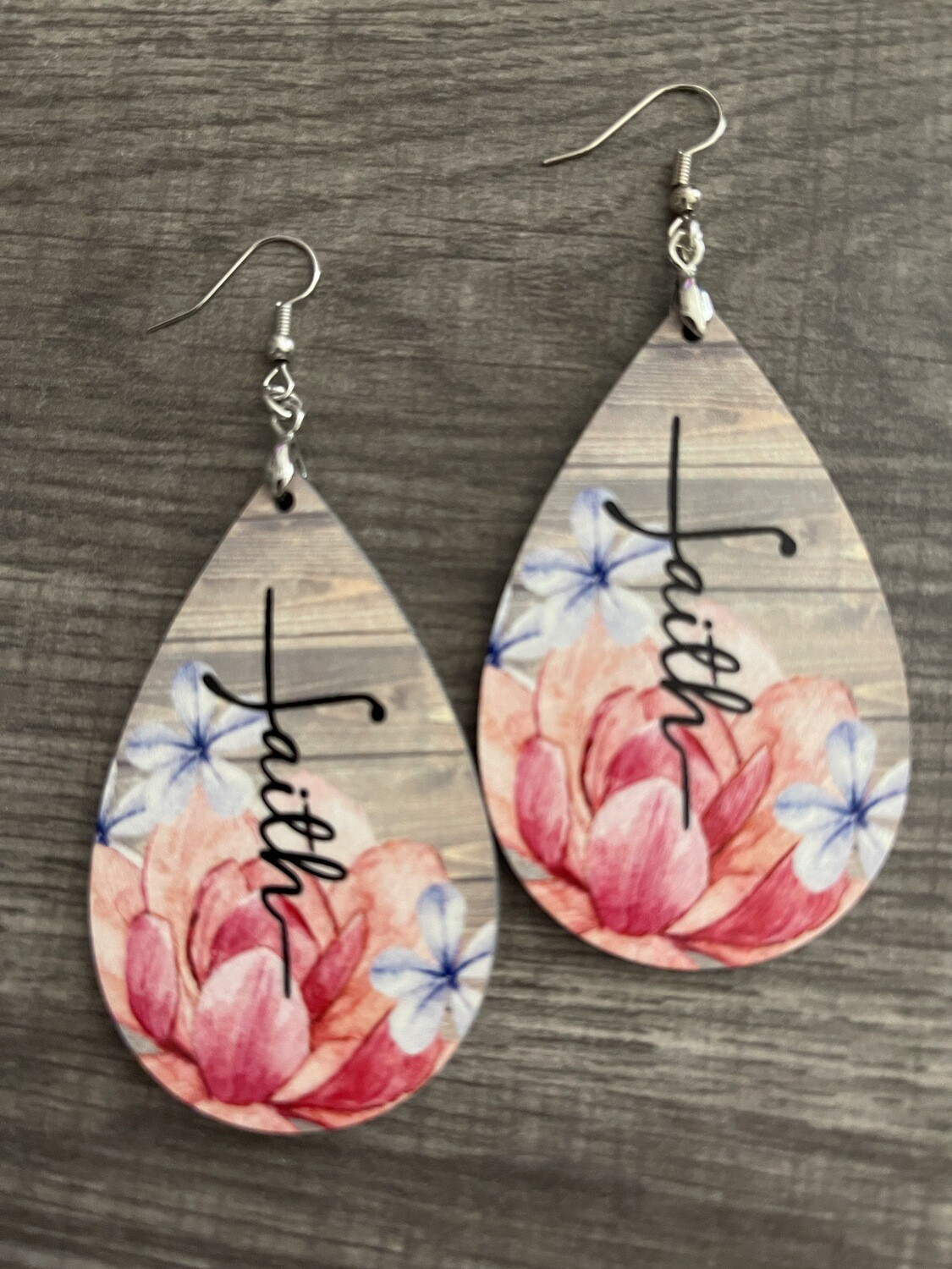 Beautiful Floral Faith Teardrop Earrings