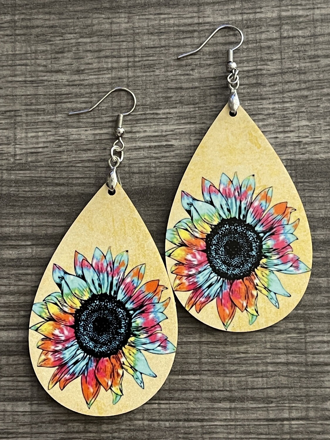 Watercolor Sunflowers Teardrop Earrings