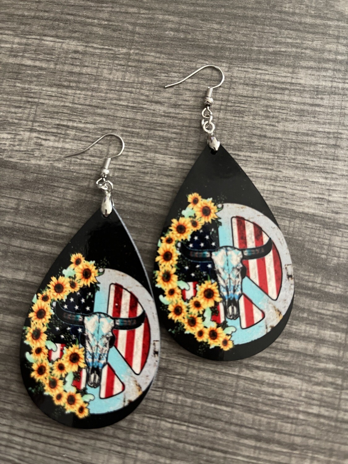 Flag Peace Sign w/Skull &amp; Sunflowers